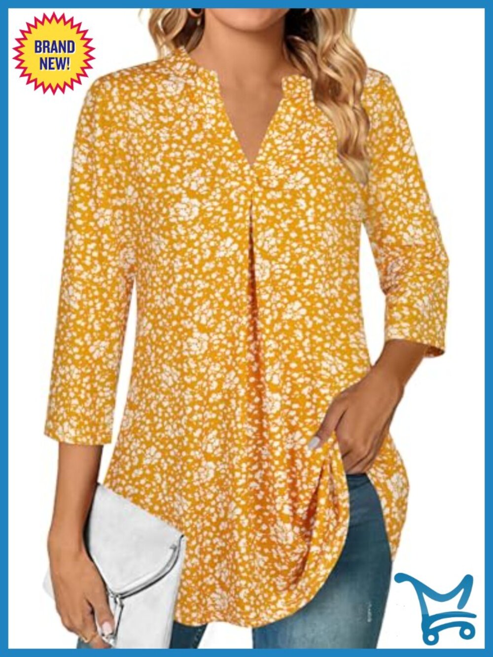 Womens Dressy Casual 3/4 Sleeve V Neck Chiffon Blouse Work Tunic Top